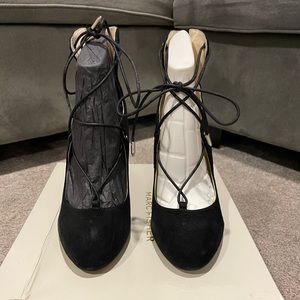 Marc Fisher Black Suede Lace-up Heels- Size 9.5.